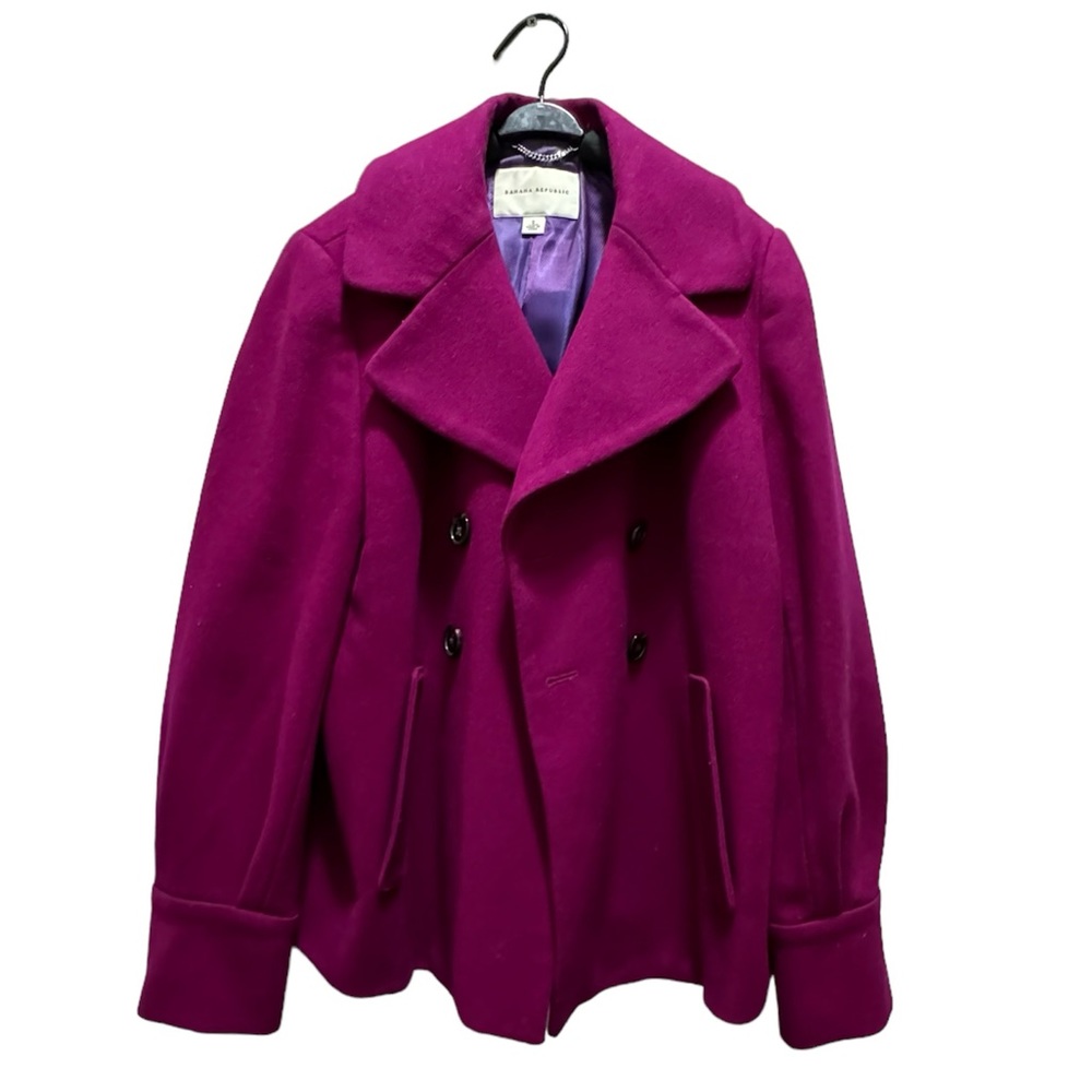 Banana Republic Pea Coat Magenta Pink Wool Blend | S
